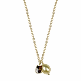 18K Gold Square Diamond Slice and Golden South Sea Keshi Pearl Pendant