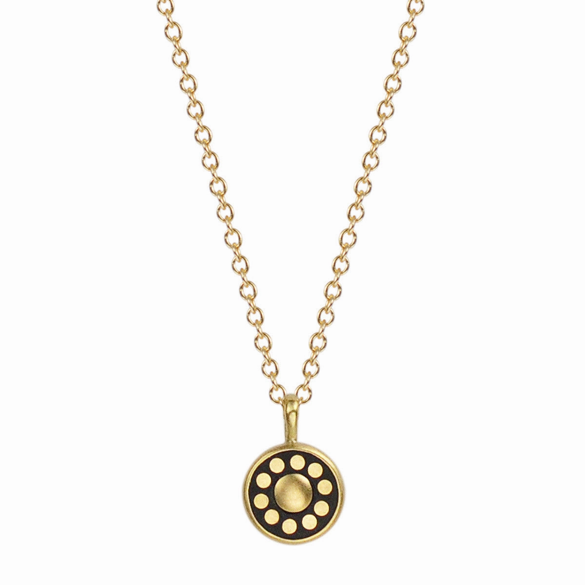 18K Gold Tiny Ebony Flower Disc Pendant