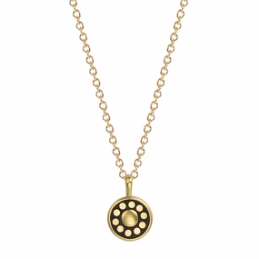 18K Gold Tiny Ebony Flower Disc Pendant