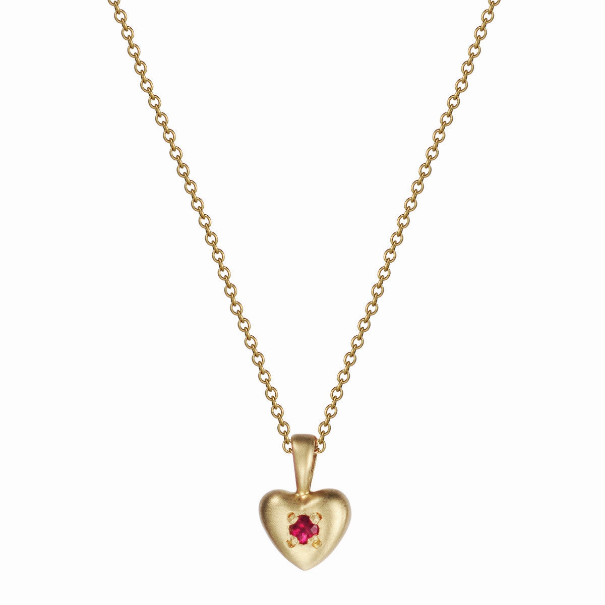 18K Gold Tiny Heart Pendant with Ruby