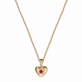 18K Gold Tiny Heart Pendant with Ruby