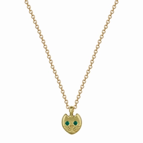 18K Gold Tiny Kitten Pendant with Emerald Eyes