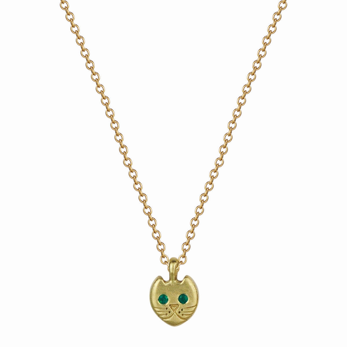 18K Gold Tiny Kitten Pendant with Emerald Eyes
