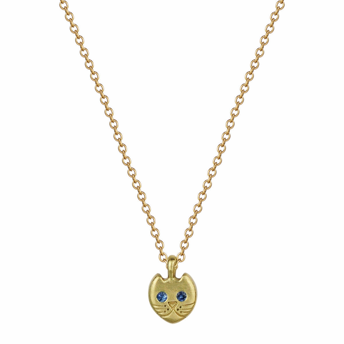 18K Gold Tiny Kitten Pendant with Sapphire Eyes