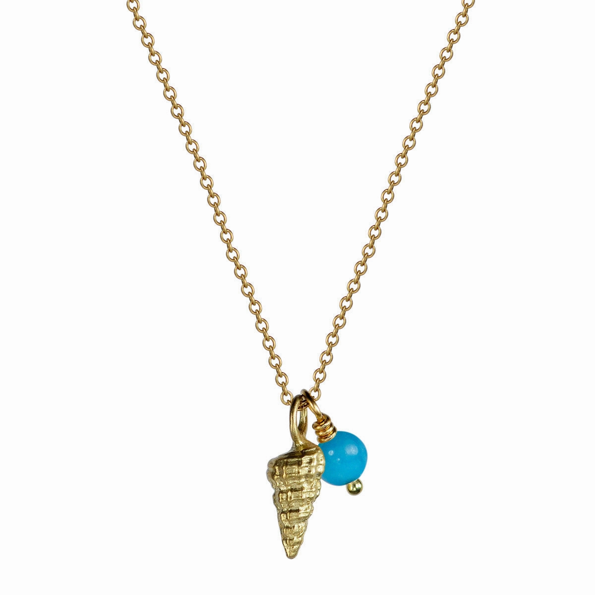 18K Gold Tiny Shell Pendant with Turquoise