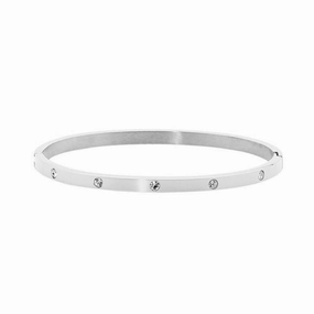 4mm Hinged Stainless Steel Bangle with CZ Stones - 3 Colours