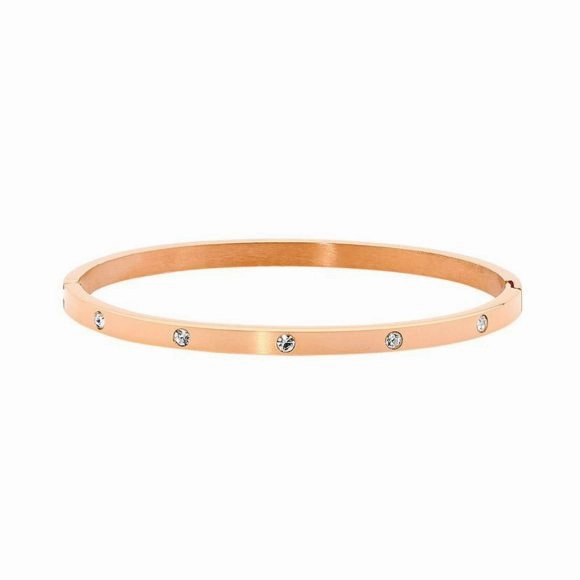 4mm Hinged Stainless Steel Bangle with CZ Stones - 3 Colours