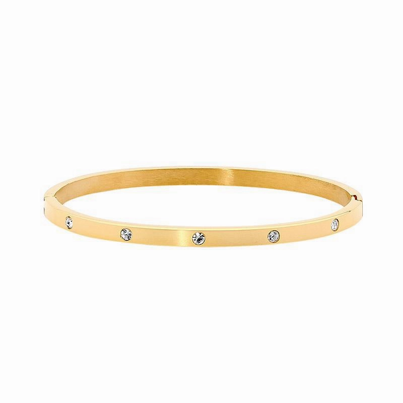 4mm Hinged Stainless Steel Bangle with CZ Stones - 3 Colours