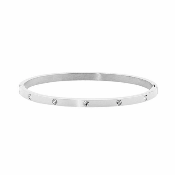 4mm Hinged Stainless Steel Bangle with CZ Stones - 3 Colours
