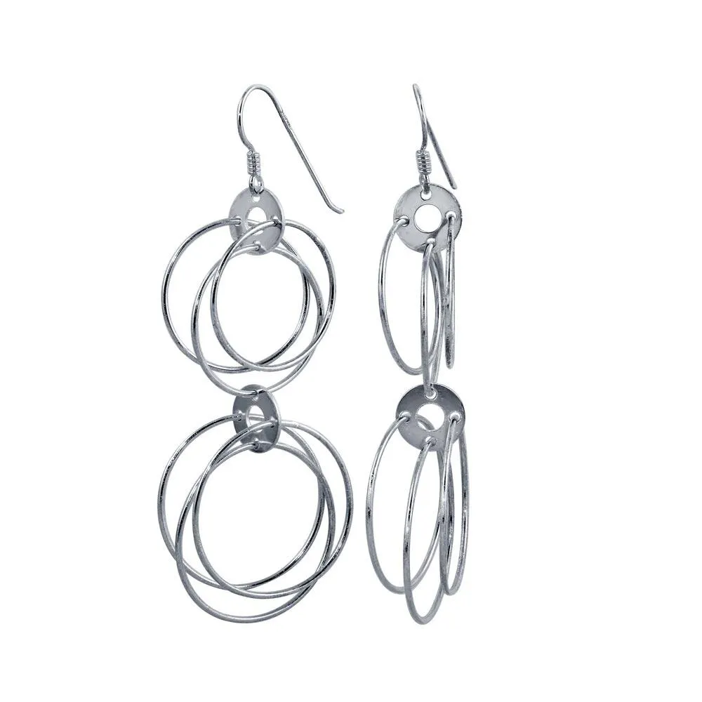 925 Sterling Silver Rhodium Dangling Circular Earring - E00004