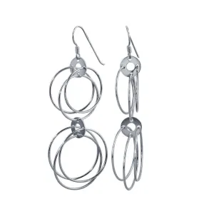 925 Sterling Silver Rhodium Dangling Circular Earring - E00004