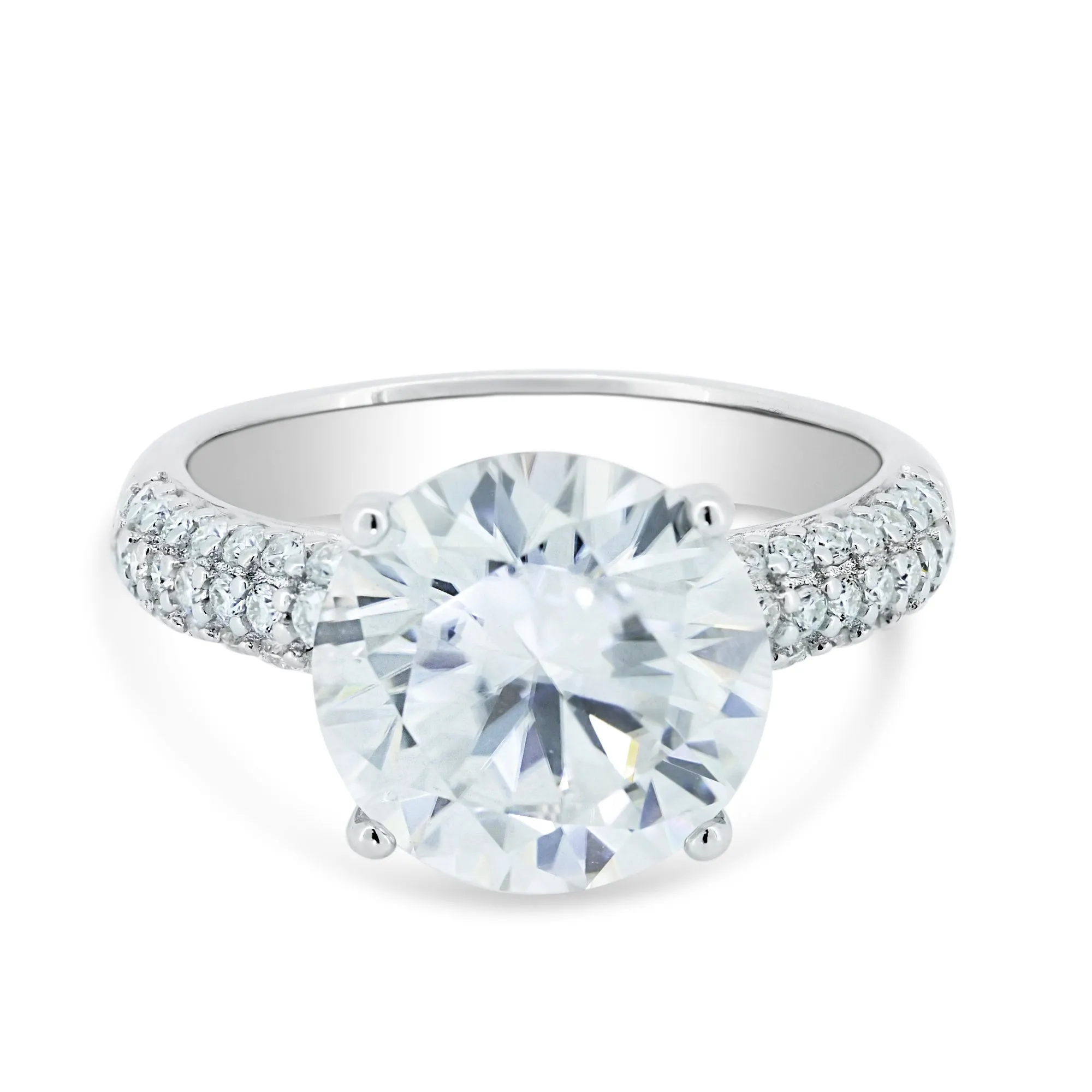 925 Sterling Silver Rhodium Round Engagement Moissanite Ring - MGMR00005