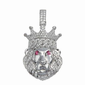925 Sterling Silver Crown Lion CZ Pendant - GMP00076