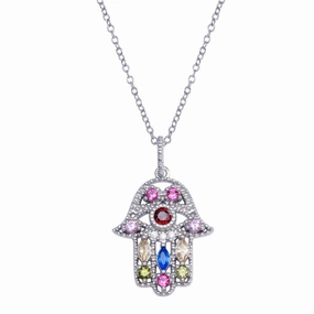 925 Sterling Silver Silver CZ Multi Color Hamsa - BGP01392