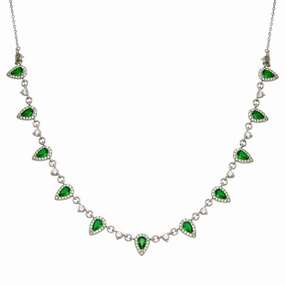 925 Sterling Silver Silver Green and Clear Multi CZ Necklace - BGP01389
