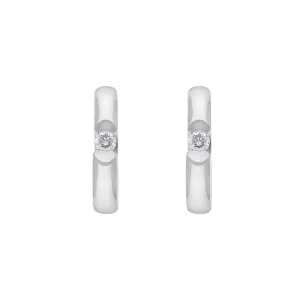 9ct White Gold Diamond 14mm Round Domed Hoop Earrings