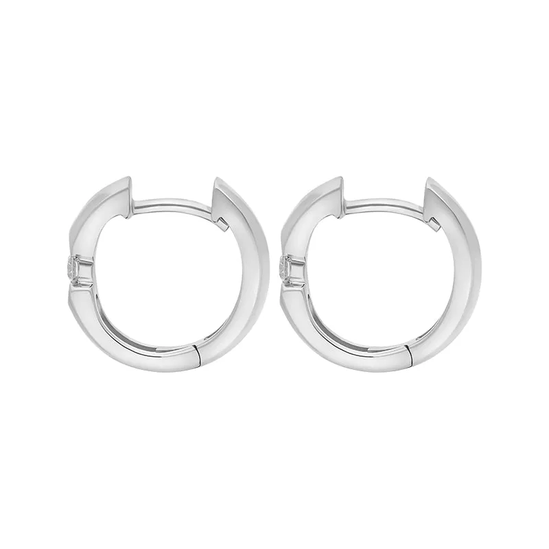 9ct White Gold Diamond 14mm Round Domed Hoop Earrings