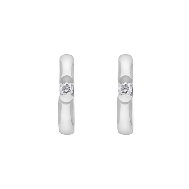 9ct White Gold Diamond 14mm Round Domed Hoop Earrings