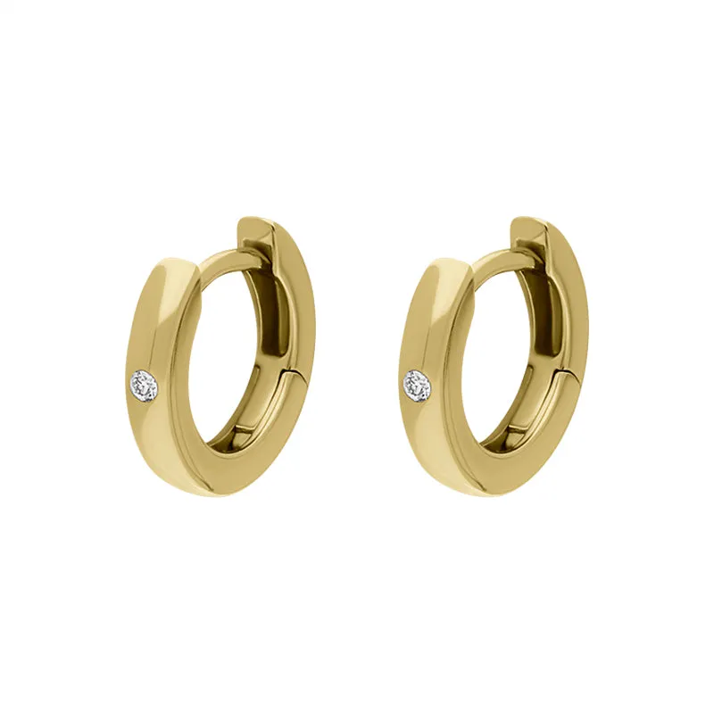 9ct Yellow Gold Diamond 11mm Round Domed Hoop Earrings