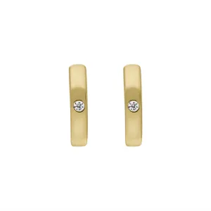 9ct Yellow Gold Diamond 11mm Round Domed Hoop Earrings