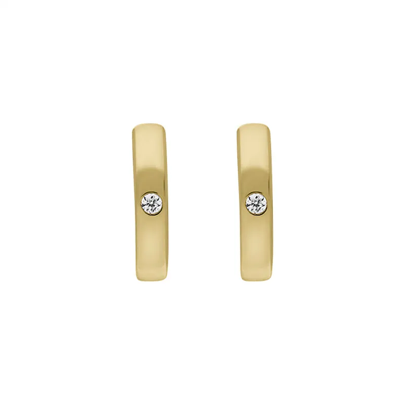 9ct Yellow Gold Diamond 11mm Round Domed Hoop Earrings