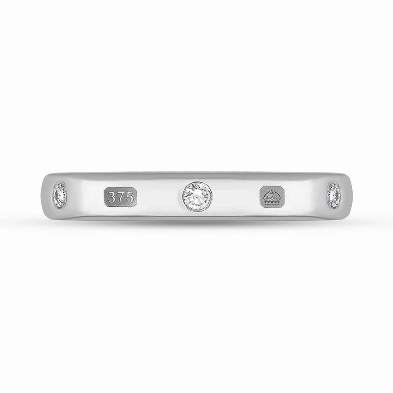 9ct White Gold 0.18ct Diamond Queen's Jubilee Hallmark 6mm Ring D