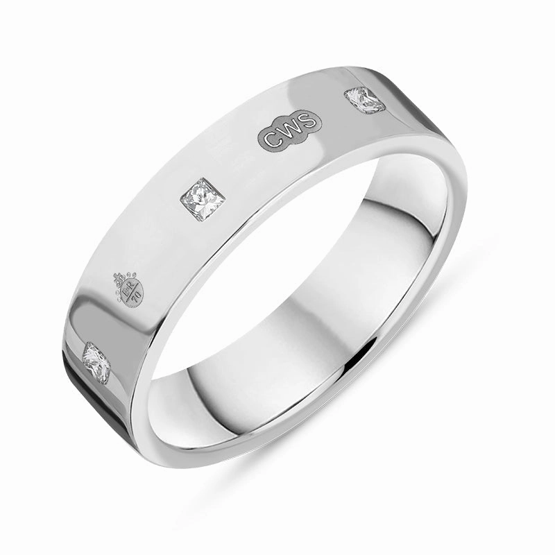 9ct White Gold 0.24ct Diamond Queen's Jubilee Hallmark Princess Cut 5mm Ring D