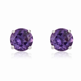 9ct White Gold Amethyst 5mm Round Claw Set Stud Earrings