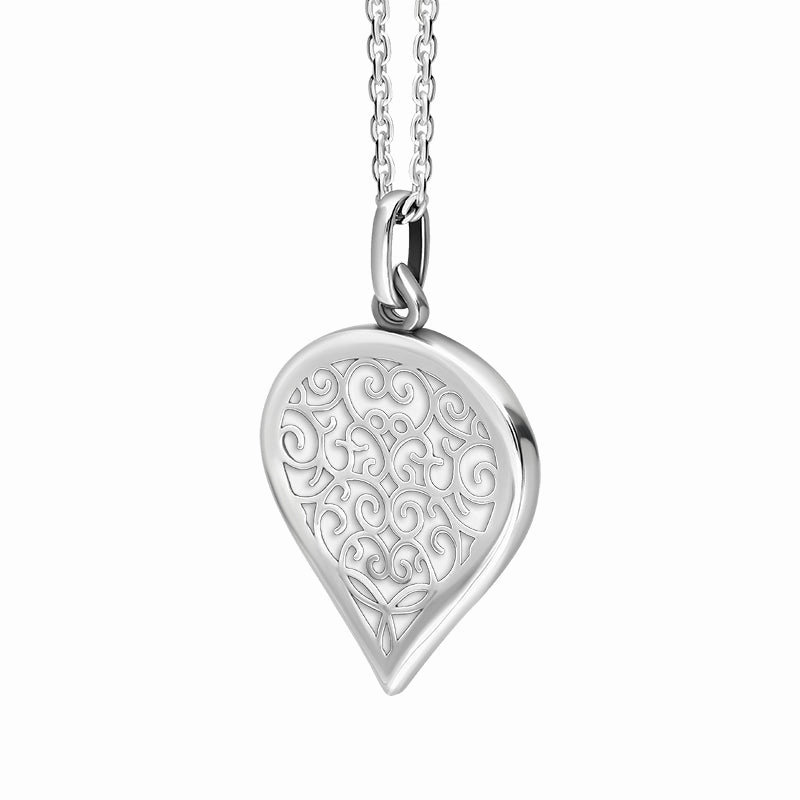 9ct White Gold Bauxite Flore Filigree Medium Heart Necklace