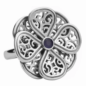 9ct White Gold Blue Goldstone Flore Eight Petal Flower Ring