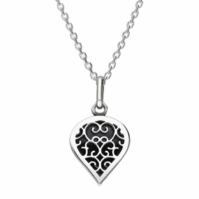 9ct White Gold Blue Goldstone Flore Filigree Small Heart Necklace