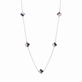 9ct White Gold Blue John Bloom Four Leaf Clover Ball Edge Necklace