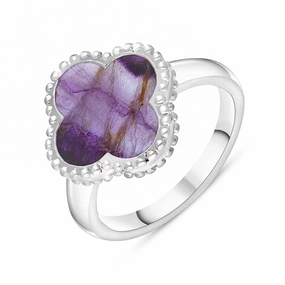 9ct White Gold Blue John Bloom Four Leaf Clover Ball Edge Ring