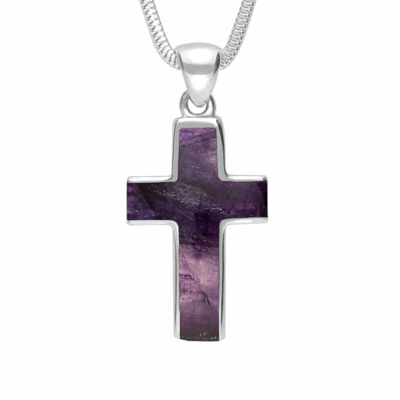 9ct White Gold Blue John Channel Set Cross Necklace