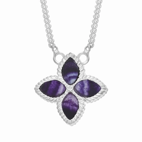 9ct White Gold Blue John eden Small Marquise Flower Necklace