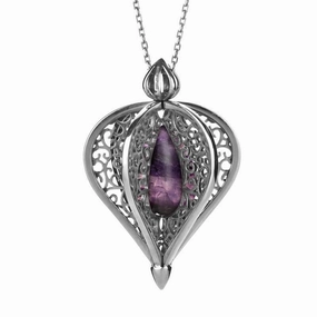 9ct White Gold Blue John Flore Filigree Droplet Necklace
