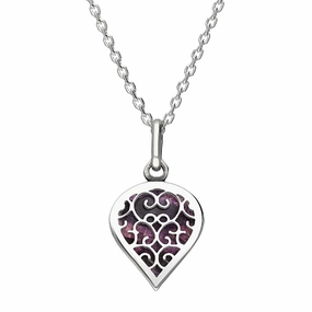 9ct White Gold Blue John Flore Filigree Small Heart Necklace