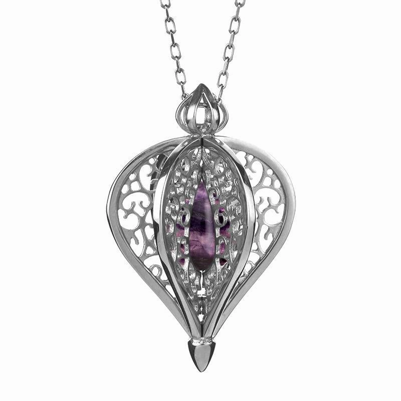 9ct White Gold Blue John Flore Filigree Small Necklace