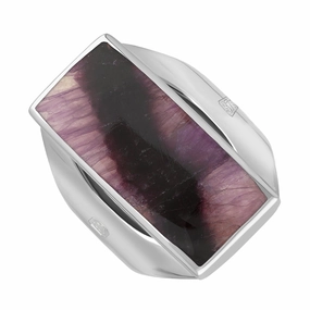 9ct White Gold Blue John Hallmark Medium Oblong Ring