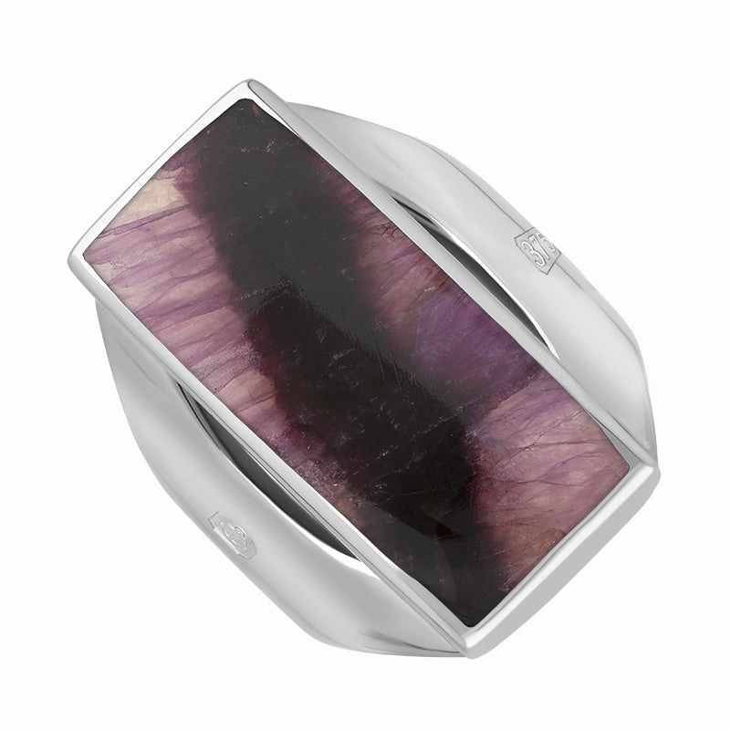 9ct White Gold Blue John Hallmark Medium Oblong Ring
