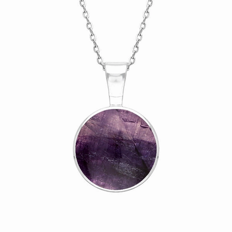 9ct White Gold Blue John Heritage Round Necklace