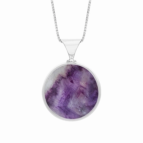 9ct White Gold Blue John Mother of Pearl King's Coronation Hallmark Double Sided Round Necklace D