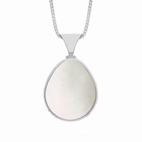 9ct White Gold Blue John Mother of Pearl Queens Jubilee Hallmark Double Sided Pear-shaped Necklace D