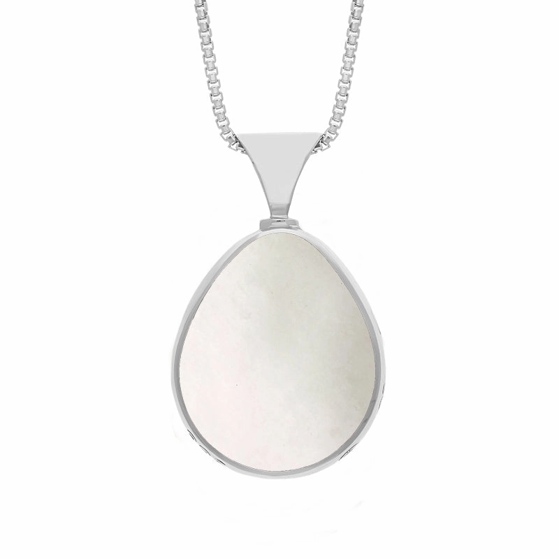 9ct White Gold Blue John Mother of Pearl Queens Jubilee Hallmark Double Sided Pear-shaped Necklace D