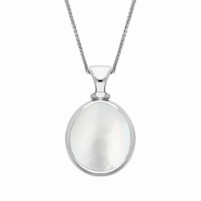 9ct White Gold Blue John Mother Of Pearl Small Double Sided Pear Fob Necklace