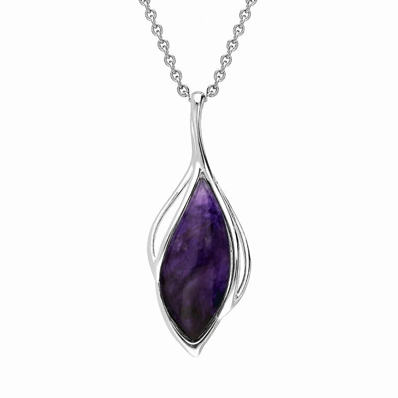 9ct White Gold Blue John Open Marquise Shaped Necklace