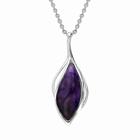 9ct White Gold Blue John Open Marquise Shaped Necklace