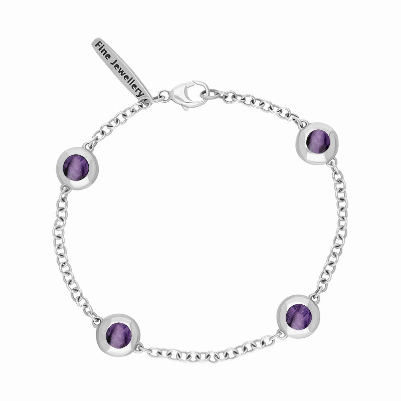 9ct White Gold Blue John Oval Heart Detail Four Stone Bracelet
