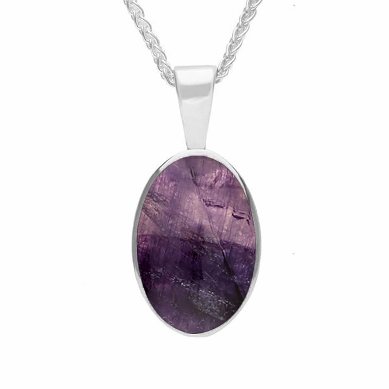 9ct White Gold Blue John Oval Necklace