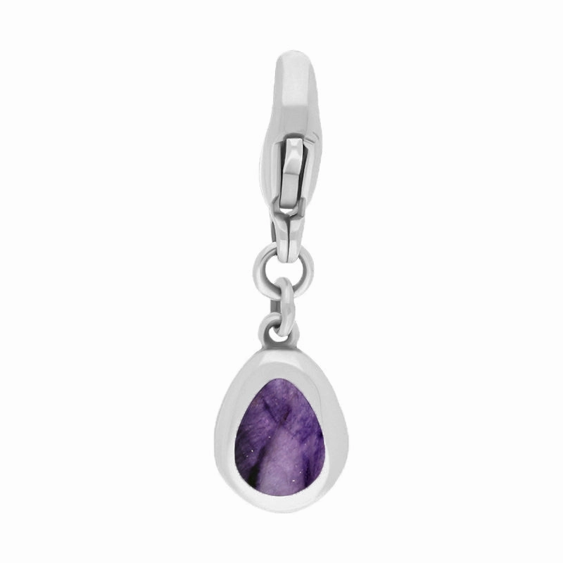 9ct White Gold Blue John Pear Shaped Fleur De Lis Clip Charm